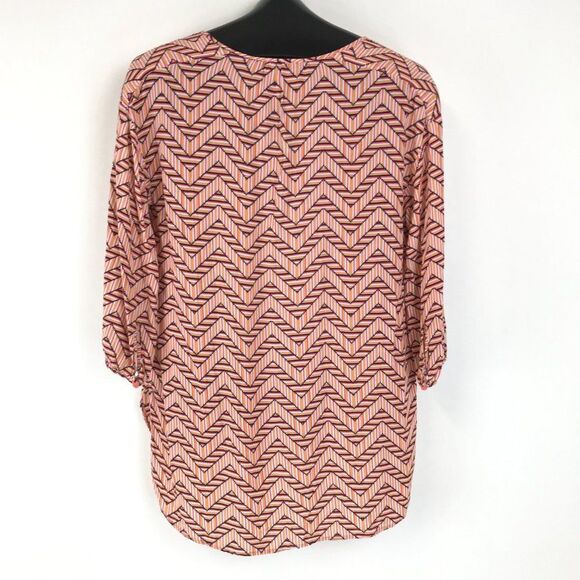 Stylus High-Low Peasant Blouse Women’s Petite Small Split Neck Chevron Boho - Picture 4 of 11